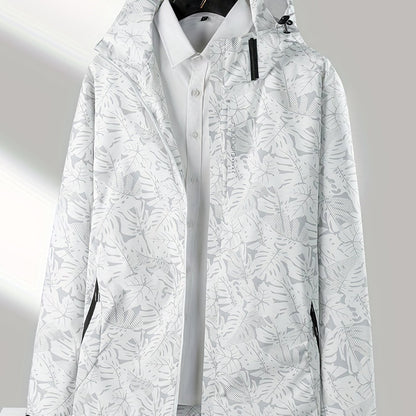 vlovelaw  Leaf Print Outdoor Jacket With Removable Hood, Women's Windproof & Rainproof Jacket, Women's Outdoor Clothing