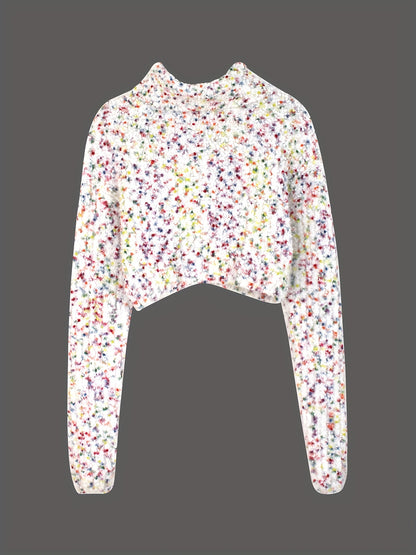 vlovelaw  Colorful Dot Turtle Neck Pullover Sweater, Casual Long Sleeve Crop Sweater, Women's Clothing