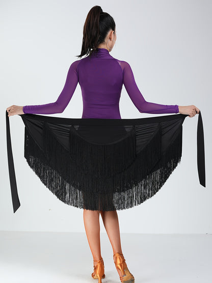 Black Tassel Trim Hip Wrap Short Skirt, Fashion High Waist Knot Latin Tango Dance Ballroom Skirts, Women's Dance Skirt