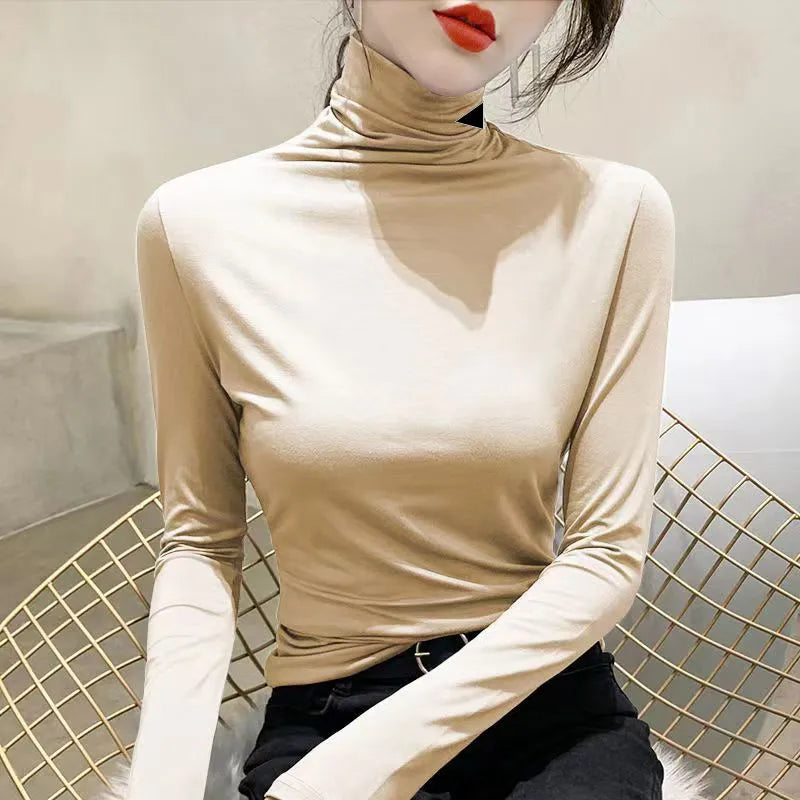 Woman Blouses Shirts Designer Hoodie Womens Top Yoga Shirt High Necks Long Sleeves Female Slim Style With Budge Neck Tees Tops S-3XL