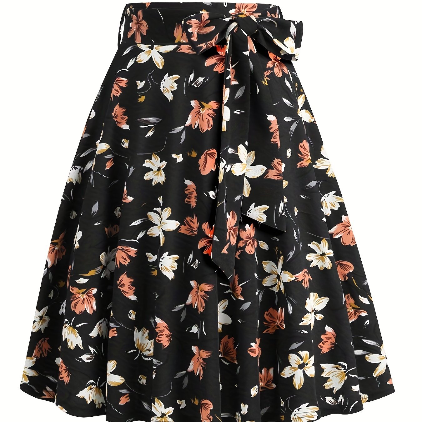 vlovelaw  Polka Dot Print Pleated Skirts, Vintage Bow Flare Skirts For Spring & Summer, Women's Clothing