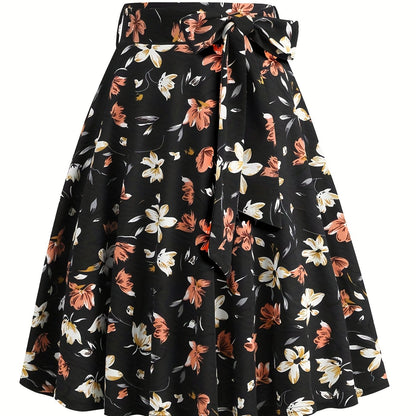 vlovelaw  Polka Dot Print Pleated Skirts, Vintage Bow Flare Skirts For Spring & Summer, Women's Clothing