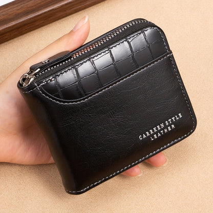 CarrKen Vintage-Inspired Solid Wallet: Secure Zip-Around Coin Holder, Textured Credit Card Organizer