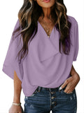 Women's Blouse V-neck Loose Casual Fashion Chiffon Solid Blouse