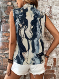 vlovelaw  Marble Print Sleeveless Blouse, Elegant V-neck Tank Blouse For Summer, Women's Clothing
