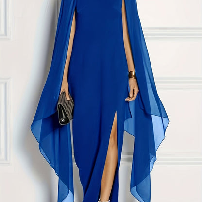 vlovelaw  Solid Split Chiffon Sleeveless Evening Dress, Elegant Shawl Spring & Summer Maxi Dress, Women's Clothing