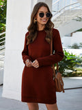 Casual Crew Neck Sweatshirt Dress, Long Sleeve With Pocket Sweatshirt Dresses , Women's Clothings