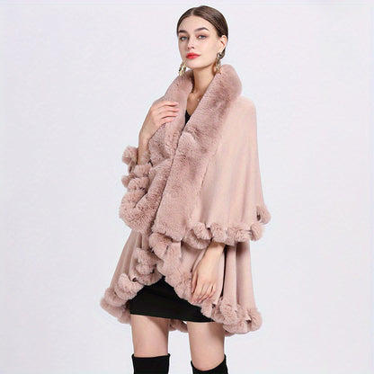 Mature Faux Fur Collar Shawl Solid Color Thickened Imitation Fox Fur Warm Large Cape Cardigan Women's Autumn Winter Outside Warm Coat Shawl