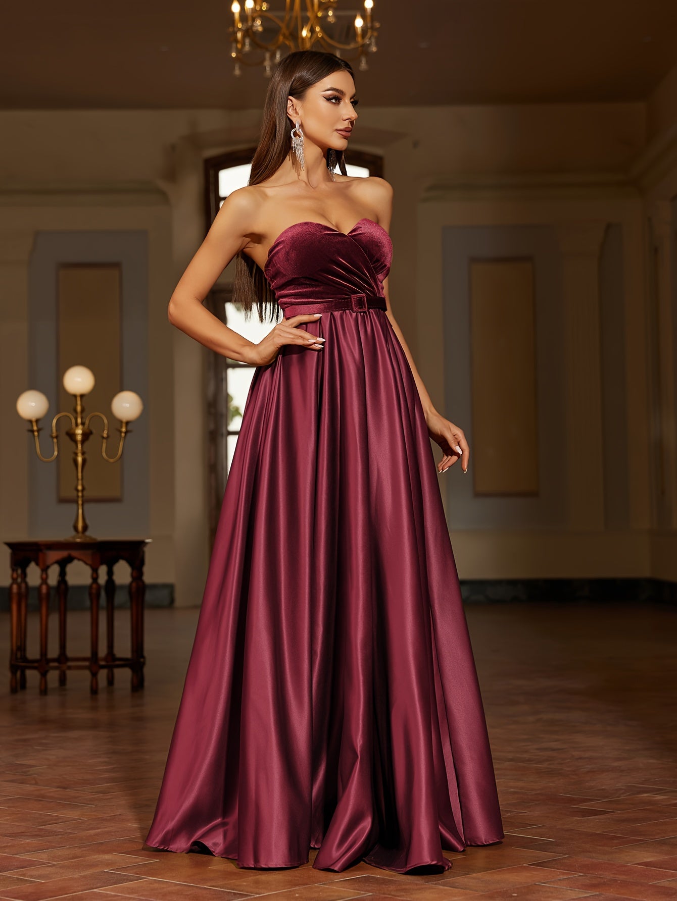 vlovelaw  Solid Floor Length Tube Dress, Elegant Sleeveless Dress For Party & Banquet, Women's Clothing