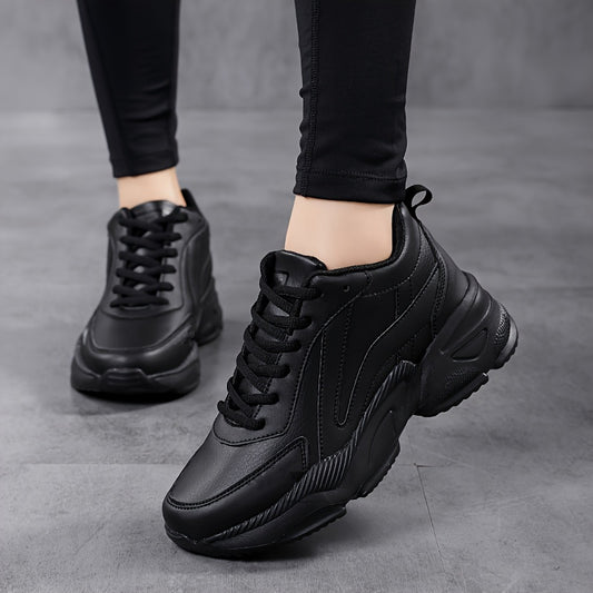 vlovelaw  Women's Solid Color Minimalist Sneakers, Lace Up Soft Sole Platform Casual Walking Shoes, Low-top Versatile Shoes