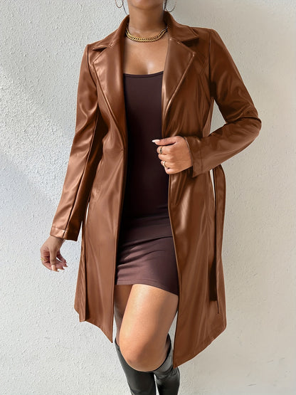 vlovelaw  Solid Lapel Jacket, Casual Open Front Long Sleeve Long Length Outerwear, Women's Clothing