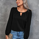 vlovelaw  Women's Blouse Solid Classic Casual Gathered Casual Loose Long Sleeve Blouse