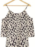 Leopard Print Cami Dress, Sexy Drawstring V Neck Ruffle Trim Dress, Women's Clothing