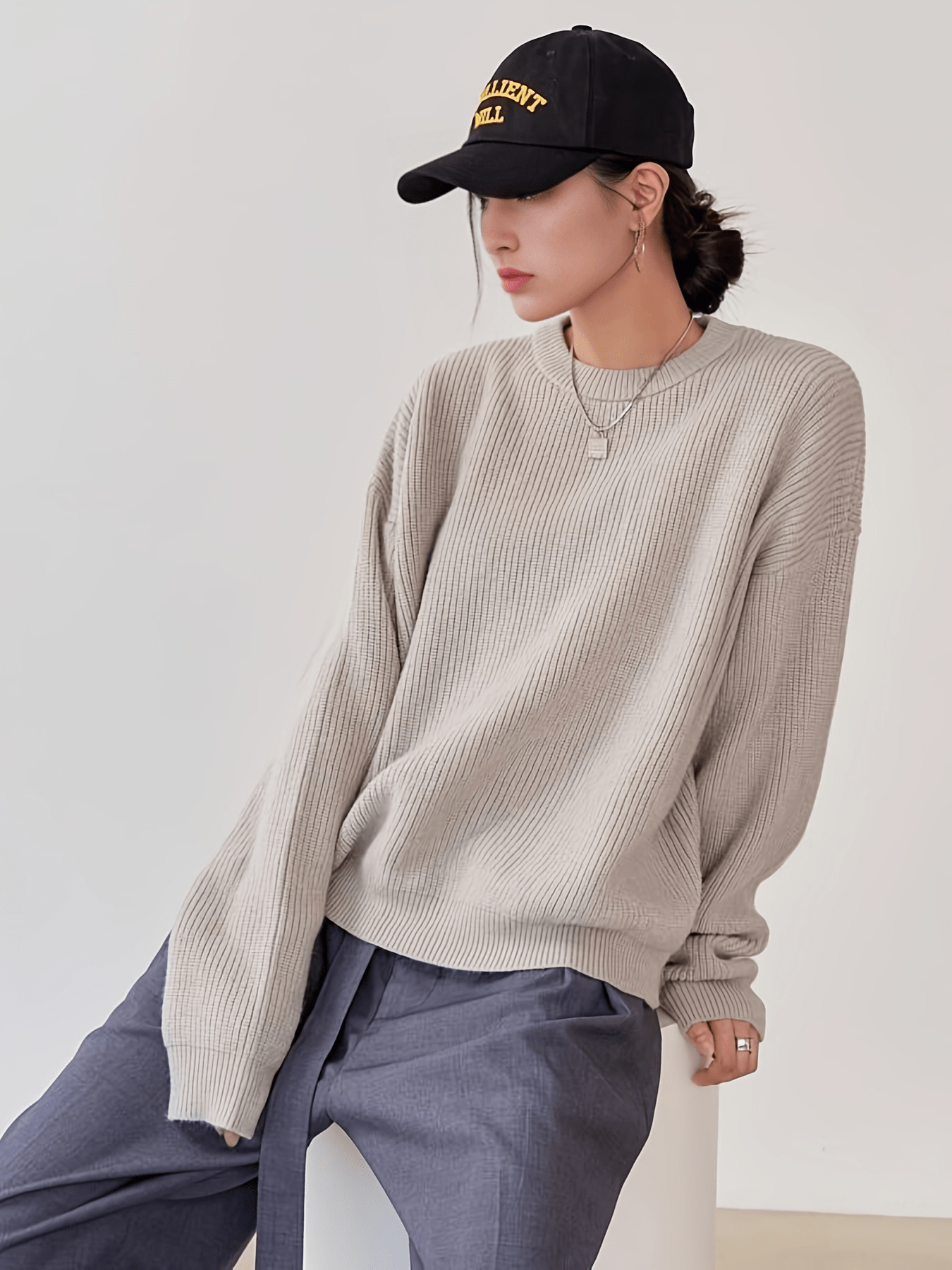 vlovelaw  Solid Ribbed Sweater, Casual Crew Neck Long Sleeve Sweater, Casual Tops For Fall & Winter, Women's Clothing