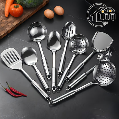 9-Piece Premium Stainless Steel Serving Utensil Set - Durable, Non-Stick, Dishwasher Safe, Ergonomic Handles, Kitchen Essentials for Home Chefs & Culinary Enthusiasts - Perfect for Cooking, Baking, Grilling, and Serving