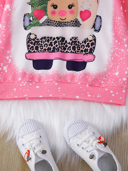 Girls Christmas Deer Print Hoodie Sweatshirt, Kids Long Sleeve Daily Casual Tops For Fall/ Spring, Gift Idea
