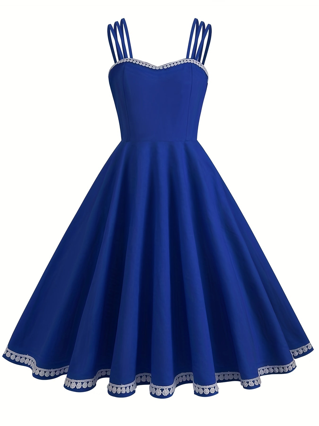 vlovelaw Solid Spaghetti Strap Dress, Vintage A Line Sleeveless Party Dress, Women's Clothing