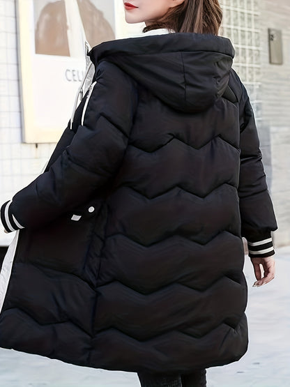 vlovelaw  Zip Up Color Block Hooded Coat, Casual Long Sleeve Winter Warm Outerwear, Women's Clothing