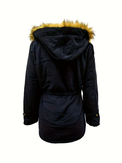 Women's Polyester Long Sleeve Casual Coat - Thick, Warm, Machine Washable, Elegant Design, Perfect for Home and Daily Wear with Hood