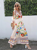 vlovelaw Floral Print Cold Shoulder Dress, Elegant Split V Neck Dress For Spring & Summer, Women's Clothing