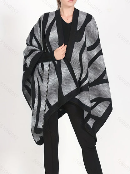 Abstract Print Tunics, Elegant Open Front Shawl Tops, Women's Clothing