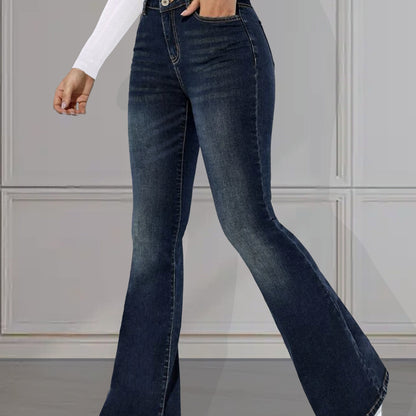 vlovelaw  High Stretch Casual Flare Jeans, Slant Pockets Versatile Bell Bottom Jeans, Women's Denim Jeans & Clothing