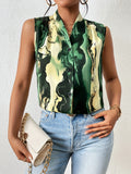 vlovelaw  Marble Print Sleeveless Blouse, Elegant V-neck Tank Blouse For Summer, Women's Clothing