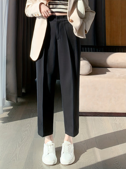 vlovelaw  Solid Cropped Tailored Pants, Casual Back Elastic Waist Pants, Women's Clothing