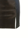 Solid Faux Leather Bodycon Skirt, Vintage Side Split Skirt For Spring & Fall, Women's Clothing