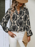 Ethnic Floral Print Blouse, Boho V Neck Long Sleeve Blouse, Women's Clothing