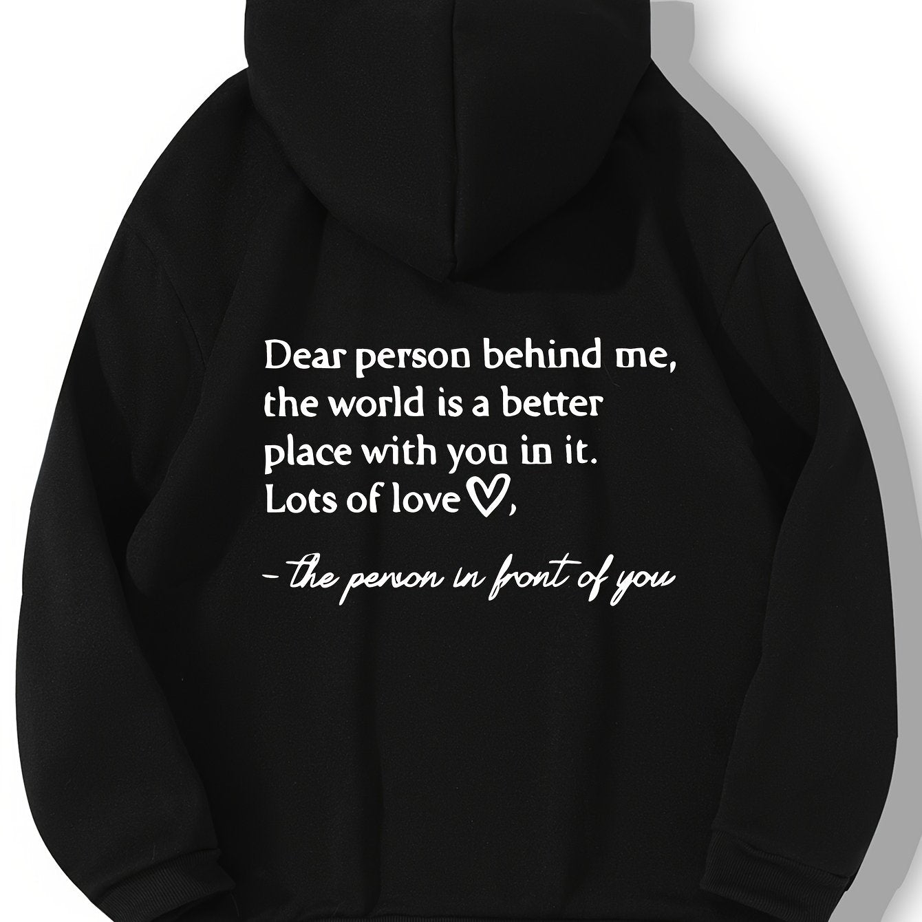 vlovelaw  Plus Size Casual Sweatshirt, Women's Plus Heart & Letter Print Long Sleeve Drawstring Hoodie