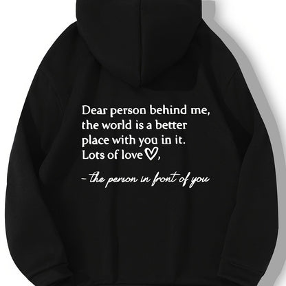 vlovelaw  Plus Size Casual Sweatshirt, Women's Plus Heart & Letter Print Long Sleeve Drawstring Hoodie