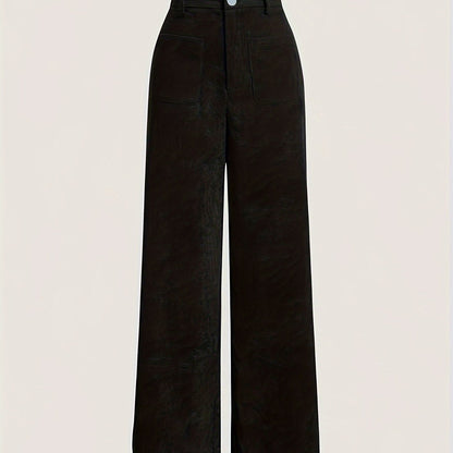 vlovelaw  Solid Corduroy Straight Leg Pants, Vintage Patched Pocket Loose Pants, Women's Clothing