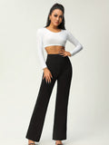 vlovelaw  Women's Solid Flare Leg Pants, High Waist Stretchy Pants, Casual Every Day Pants, Women's Clothing