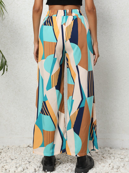 vlovelaw  Geo Print Wide Leg Pants, Casual High Waist Loose Pants For Spring & Summer, Women's Clothing