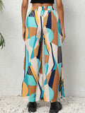 vlovelaw  Geo Print Wide Leg Pants, Casual High Waist Loose Pants For Spring & Summer, Women's Clothing