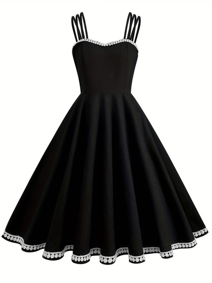 vlovelaw Solid Spaghetti Strap Dress, Vintage A Line Sleeveless Party Dress, Women's Clothing