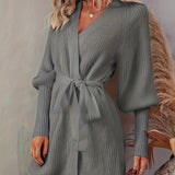 vlovelaw Long Length Solid Knit Cardigan, Casual Open Front Long Sleeve Sweater, Women's Clothing