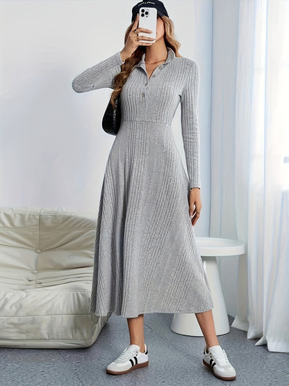 vlovelaw  Solid Textured Button Front Dress, Elegant Long Sleeve Dress For Spring & Fall, Women's Clothing
