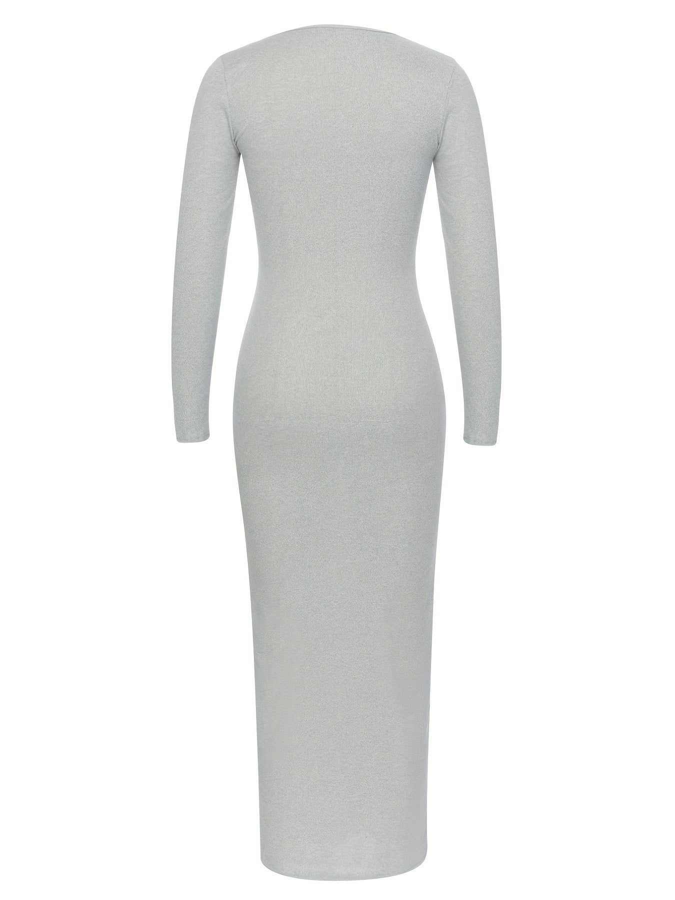 vlovelaw  Squared Neck Bodycon Dress, Sexy Long Sleeve Solid Maxi Dress, Women's Clothing