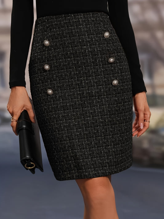 vlovelaw  Double Breasted Split Skirt, Elegant Bodycon Skirt For Spring & Fall, Women's Clothing