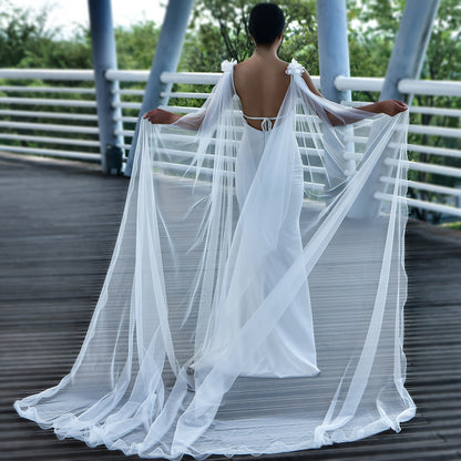 vlovelaw  Bride Wedding Dress Shawl Overlay With Suspended Skirt Shoulder Flower Shawl Performance Wedding Gown Accessories
