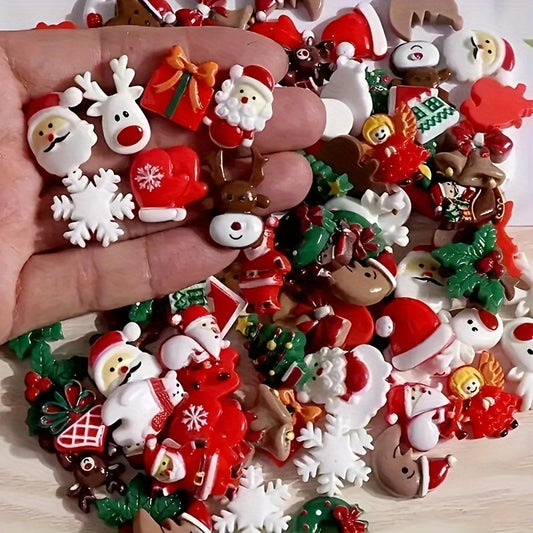 100 Pcs Christmas Assorted Craft Resin Ornaments Miniature Ornaments Santa Snowman Tree Bell Resin Decoration For Craft Making, Ornament Scrapbooking DIY Crafts