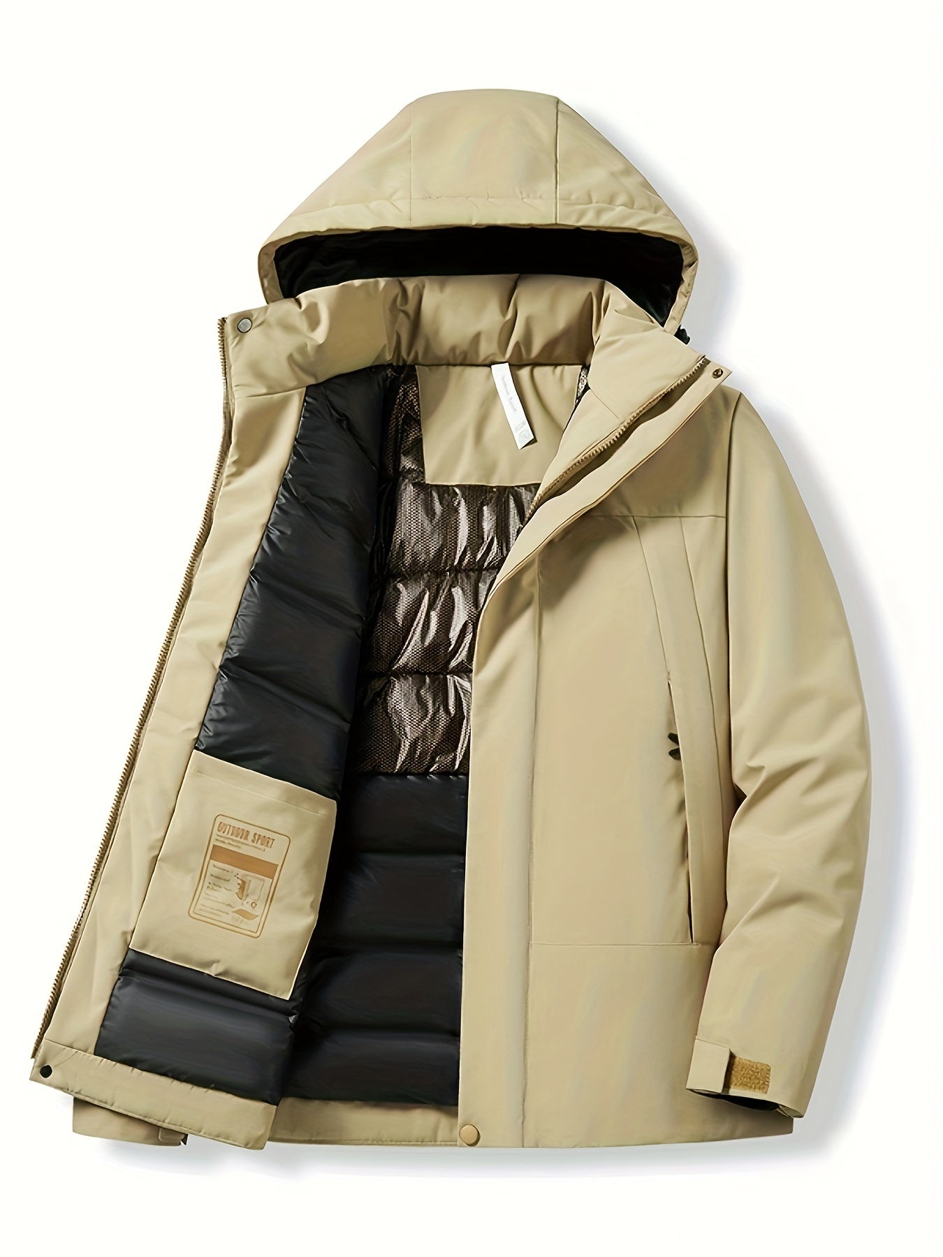 vlovelaw  Contrast Color Thermal Windproof Hooded Jacket, Zipper Pocket Waterproof Warm Jacket Coat For Fall & Winter, Women's Clothing