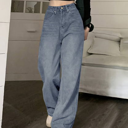 vlovelaw  High Waist Washed Wide Leg Jeans, Slant Pocket Loose Vintage Baggy Jeans, Women's Denim Jeans & Clothing