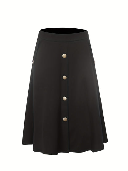 Button Front Pocket Skirt, Casual Solid Every Day Skirt, Women's Clothing