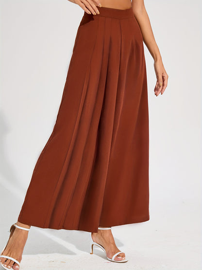 vlovelaw  Solid Pleated Wide Leg Pants, Elegant High Waist Palazzo Pants, Women's Clothing