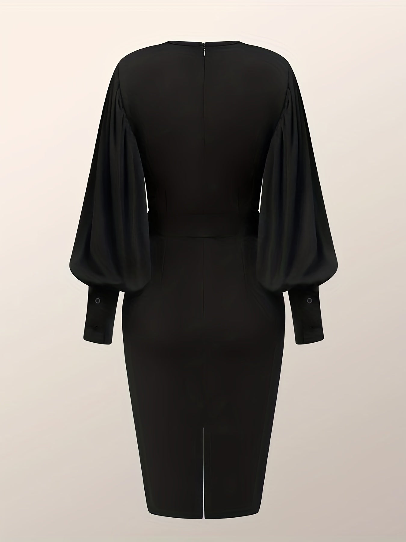 vlovelaw  Split Lantern Long Sleeve Dress, Elegant Crew Neck Solid Dress, Women's Clothing
