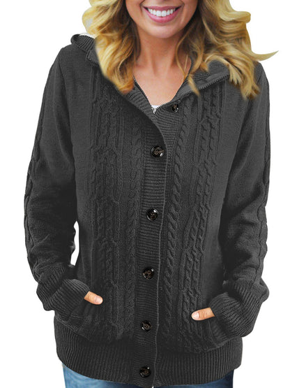 vlovelaw  Women's Sweater Long Sleeve Button-up Hooded Cardigans