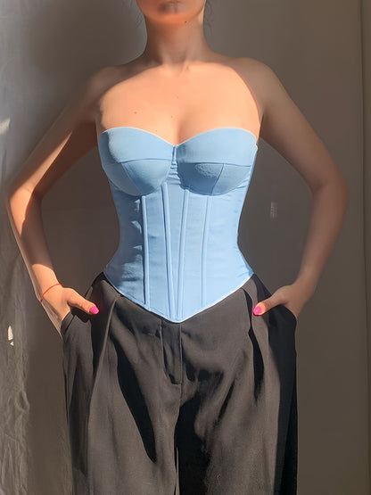 vlovelaw  Sweetheart Neck Corset Top, Stylish Solid Color Strapless Top, Women's Clothing